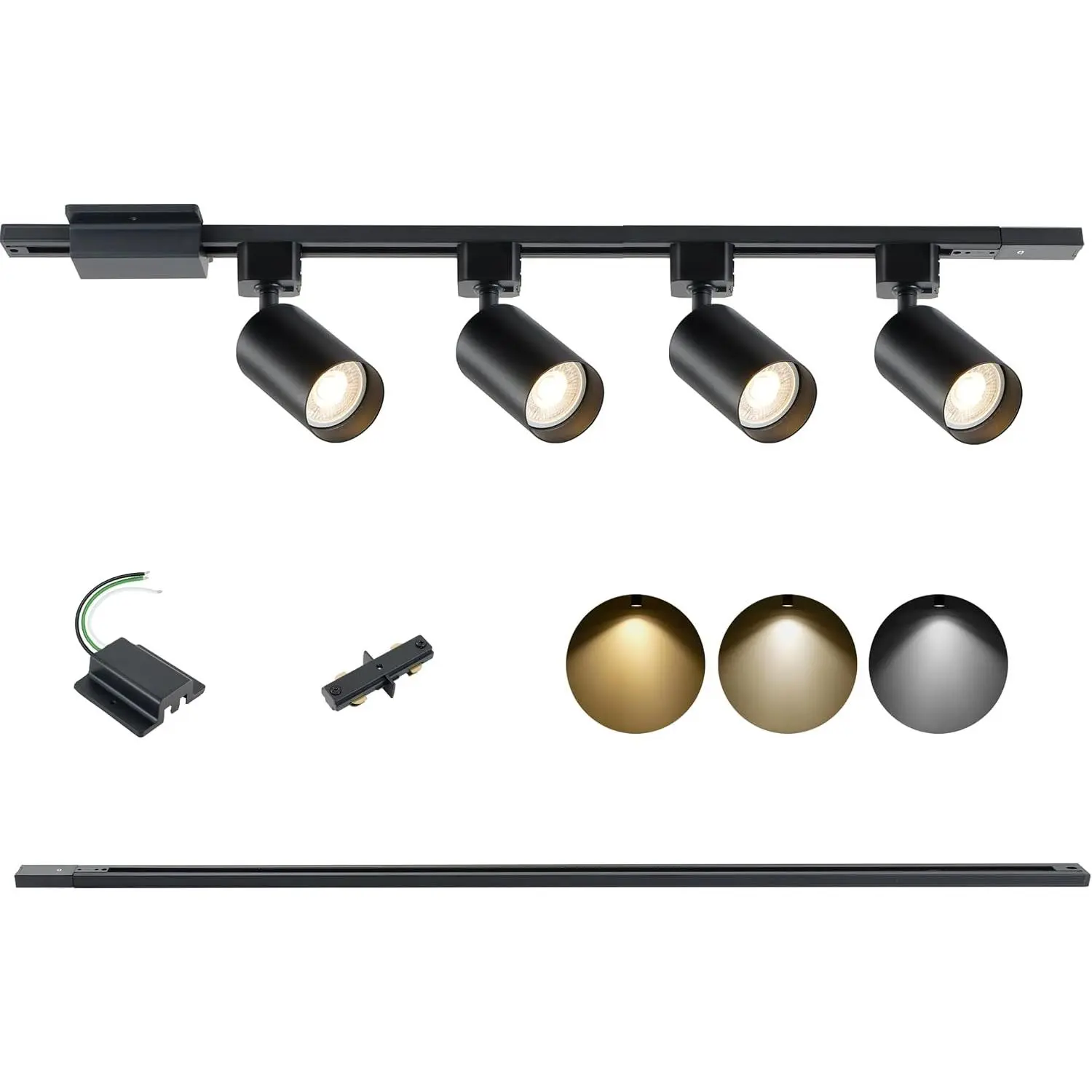 3-Color LED Track Lighting Kit with Floating Canopy Connector, 4-Light H Type Rail System with 3.3FT Rails, Dimmable GU10 Bulbs Included, Adjustable Ceiling Spotlights for Kitchen(4, Black)