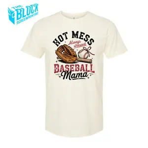 Hot Mess Baseball Mama The Block Funny Soft Style Tee Shirt Crewneck Classic