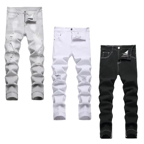 JUNBAOSS Men's 1-3 Pack Slim Fit Stretch Jeans Ripped Skinny Jeans for Men, Distressed Straight Leg Fashion Casual Popular Chic Comfort Flex Waist Denim Pants, Menswear Classic Street Style Cotton Fabric Jean Natural Hipster Personalized Stylish Jeans Spr