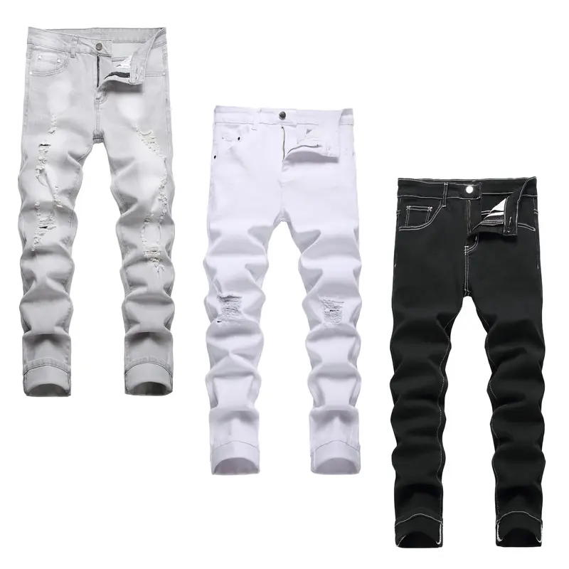 JUNBAOSS Men's 1-3 Pack Slim Fit Stretch Jeans Ripped Skinny Jeans for Men, Distressed Straight Leg Fashion Casual Popular Chic Comfort Flex Waist Denim Pants, Menswear Classic Street Style Cotton Fabric Jean Natural Hipster Personalized Stylish Jeans