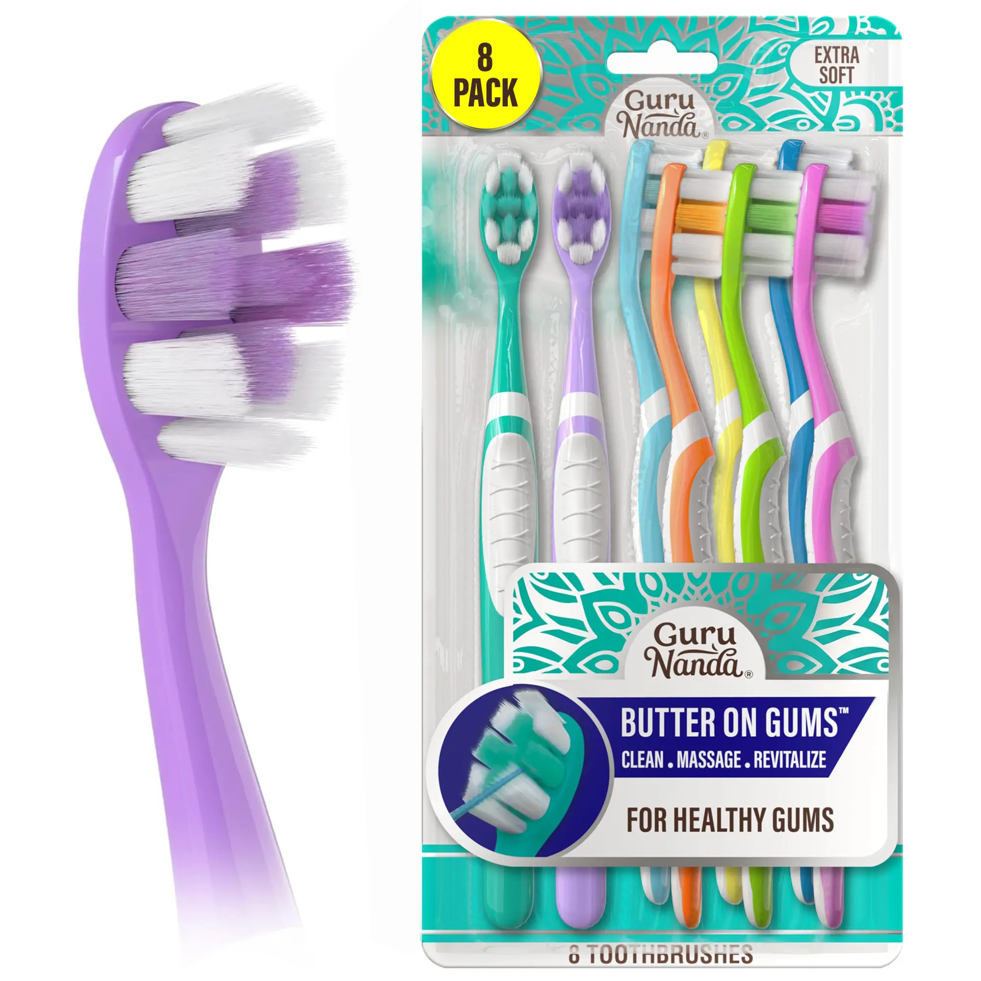 GuruNanda Butter On Gums Toothbrush with 8000+ Ultra Soft Softex Bristles for Sensitive & Receding Gums, ADA Accepted, 8 Ct GuruNanda Butter On Gums Toothbrush with 8000+ Ultra Soft Softex Bristles for Sensitive & Receding Gums, ADA Accepted, 8 Ct