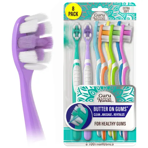 GuruNanda Butter On Gums Toothbrush with 8000+ Ultra Soft Softex Bristles for Sensitive & Receding Gums, ADA Accepted, 8 Ct