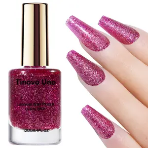 Tinovo Uno Sparkling Fuchsia Nail Polish - 12ml, Natural drying, no need for lamps, Quick Dry, Glitter, Long-Lasting Shine, Easy to Apply, Formaldehyde-Free, Perfect for Home Manicures, Parties, Sparkling Finish, Smooth Texture, Nail Care