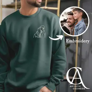 Personalized Photo Embroidery Sweater, Photo Outline Sweatshirt, Embroidered Sweater, Gift for Dad, Father's Day Gift, Fathers Day Shirt