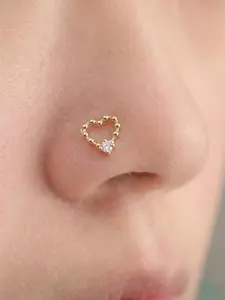 Women's Fashion Hollow Heart L-Shaped Nose Stud, Sparkling Synthetic Zircon, Vintage Elegant Style, Unique Simple Design, Perfect Gift