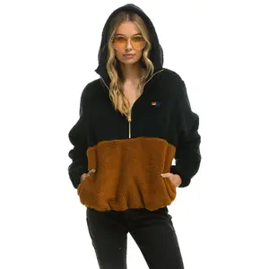 TEDDY UNISEX HOODED HALF ZIP COLOR BLOCK JACKET - BLACK
