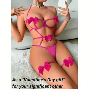 Valentine's Day Gift, Charming Lingerie, 1pc Dress with Exotic Ribbon Bow