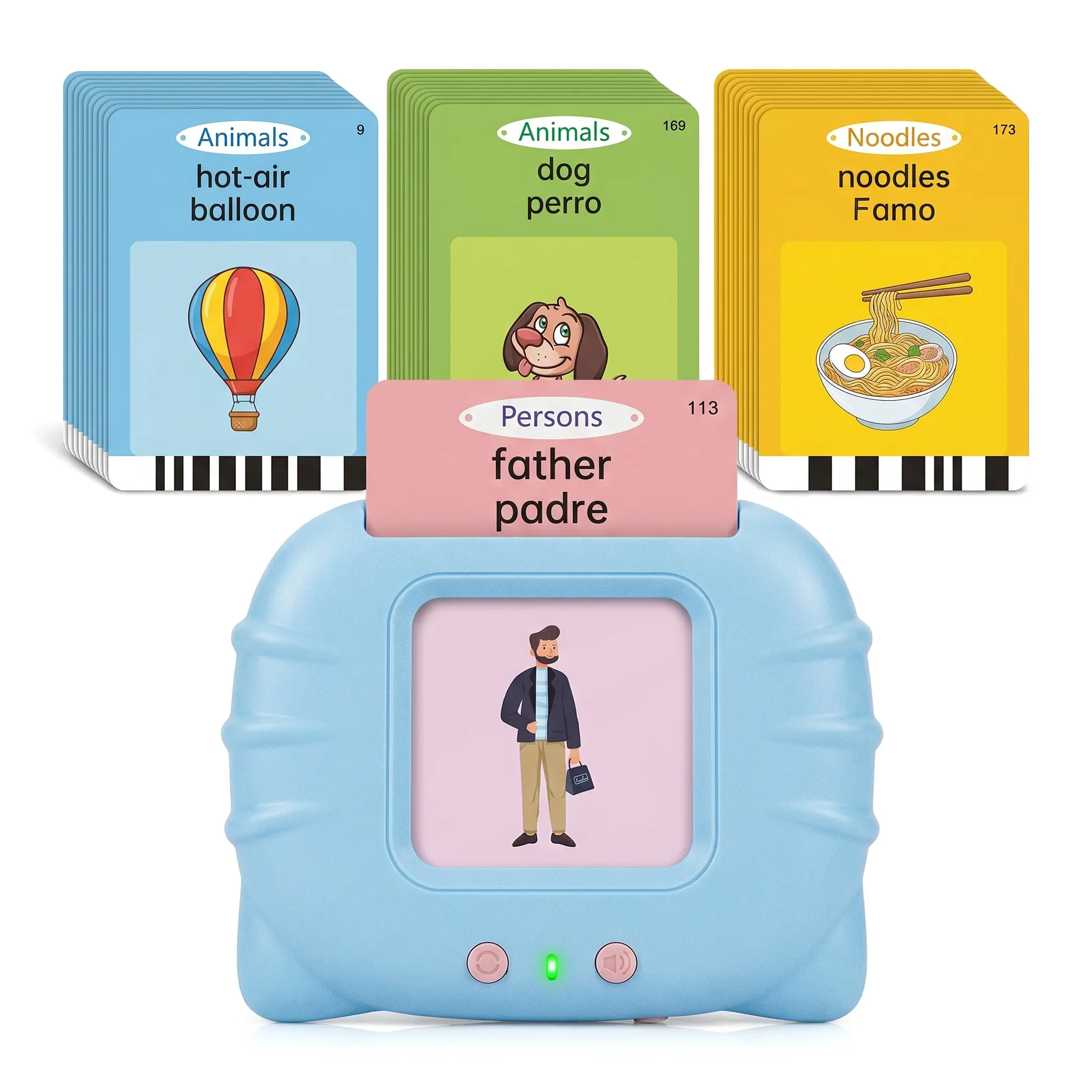 English Spanish Bilingual Talking Flash Card Machine, Rechargeable Interactive Preschool Learning Toy with Word Flashcards, Educational Card Reader for 1-6 Year Old Toddlers, Build Kids Vocabulary & Pronunciation Skills