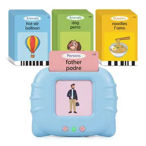 English Spanish Bilingual Talking Flash Card Machine, Rechargeable Interactive Preschool Learning Toy with Word Flashcards, Educational Card Reader for 1-6 Year Old Toddlers, Build Kids Vocabulary & Pronunciation Skills