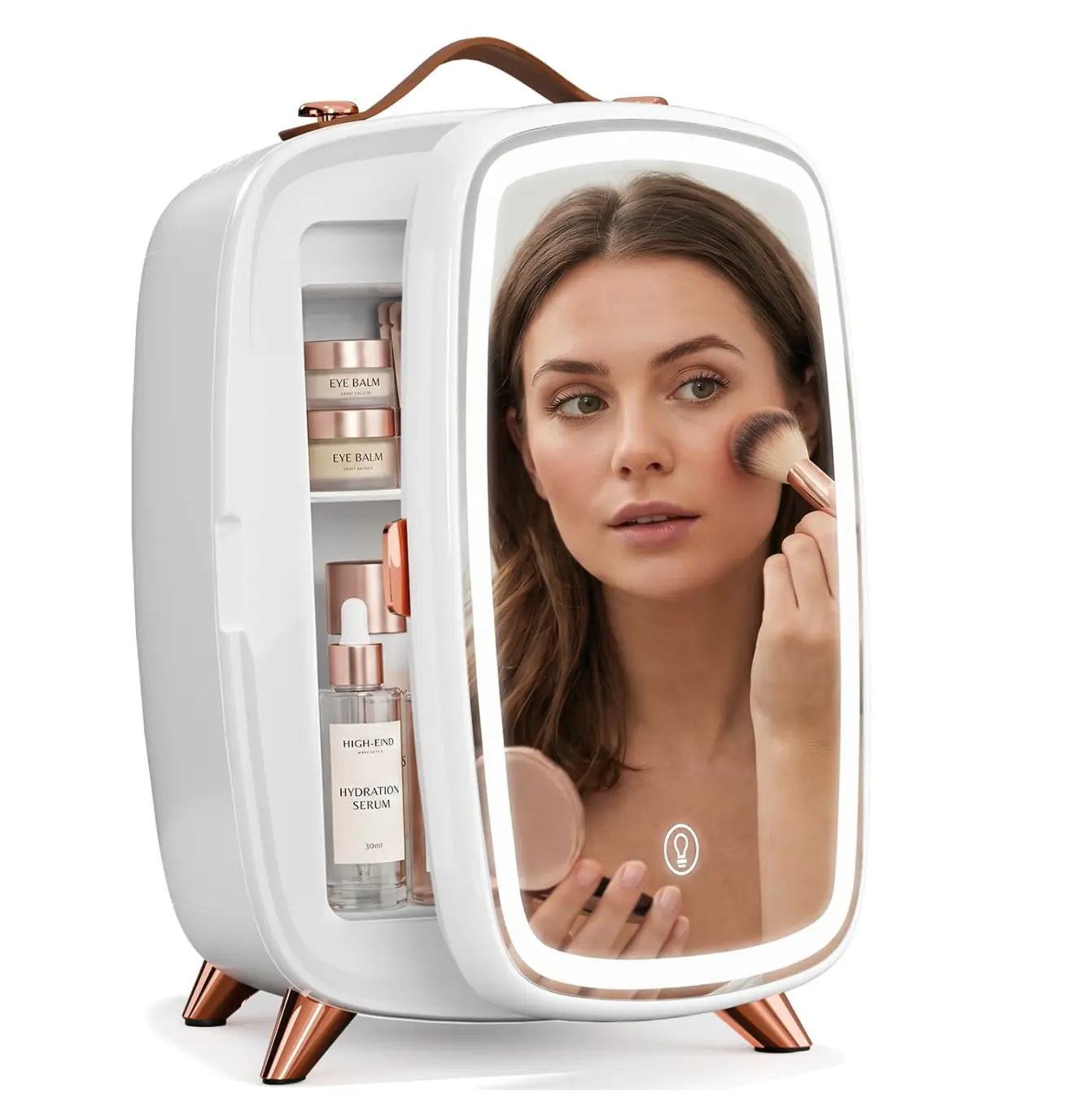 Antarctic Star 6L Makeup Mini Fridge, Skincare Beauty Refrigerator with LED Mirror, Adjustable Brightness, Leather Handle, Portable Cosmetic Cooler for Bedroom, Vanity, Dorm, Office & Car, Black