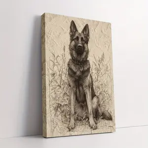 Modern German Shepherd Line Art Painting, Black and White Canvas Wall Decoration, Size 11.8x 15.7inch cm, Wooden Frame, Ideal Bedroom Decoration, Unique Artistic Embellishment, Wall Hanging, No Power Required