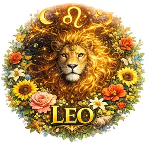 LEO DTF Transfer for T-Shirts and Hoodies - Zodiac Sign Design with Lion and Floral Elements for Custom Apparel