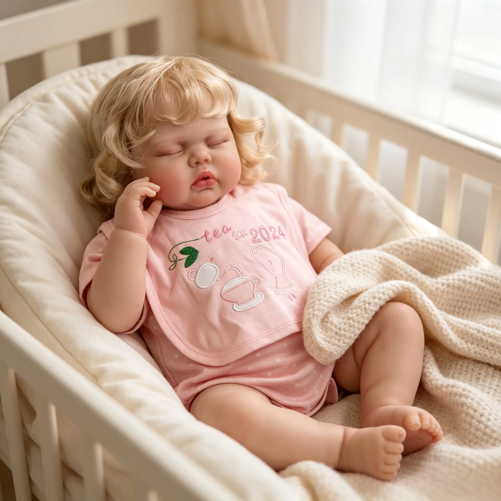Chubby Face Realistic Reborn Baby Dolls 24Inch Newborn Baby Dolls Blonde Hair with Cloth Body Reborn Dolls Birthday Gift for Kids Age 3+ collector cute christmas sale
