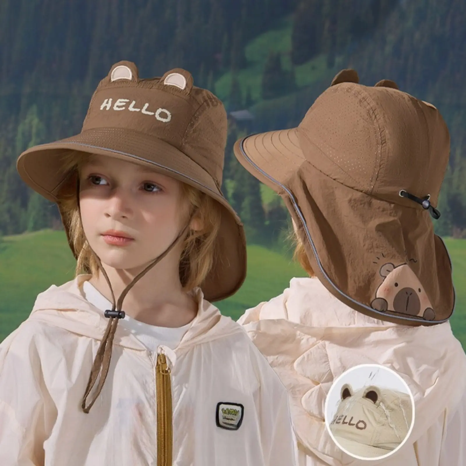 2026 New Cute Cartoon Sun Hat for Children, Outdoor Sun Hat for Boys and Girls, Wide-brimmed Shawl-Style Fisherman Hat