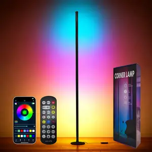 echosari Smart RGBICW LED Corner Floor Lamp - 16 Million DIY Colors, 68+ Scenes, Music Sync, App & Remote Control, Color-Changing Ambient Lighting for Living Rooms, Bedrooms, and Gaming Rooms
