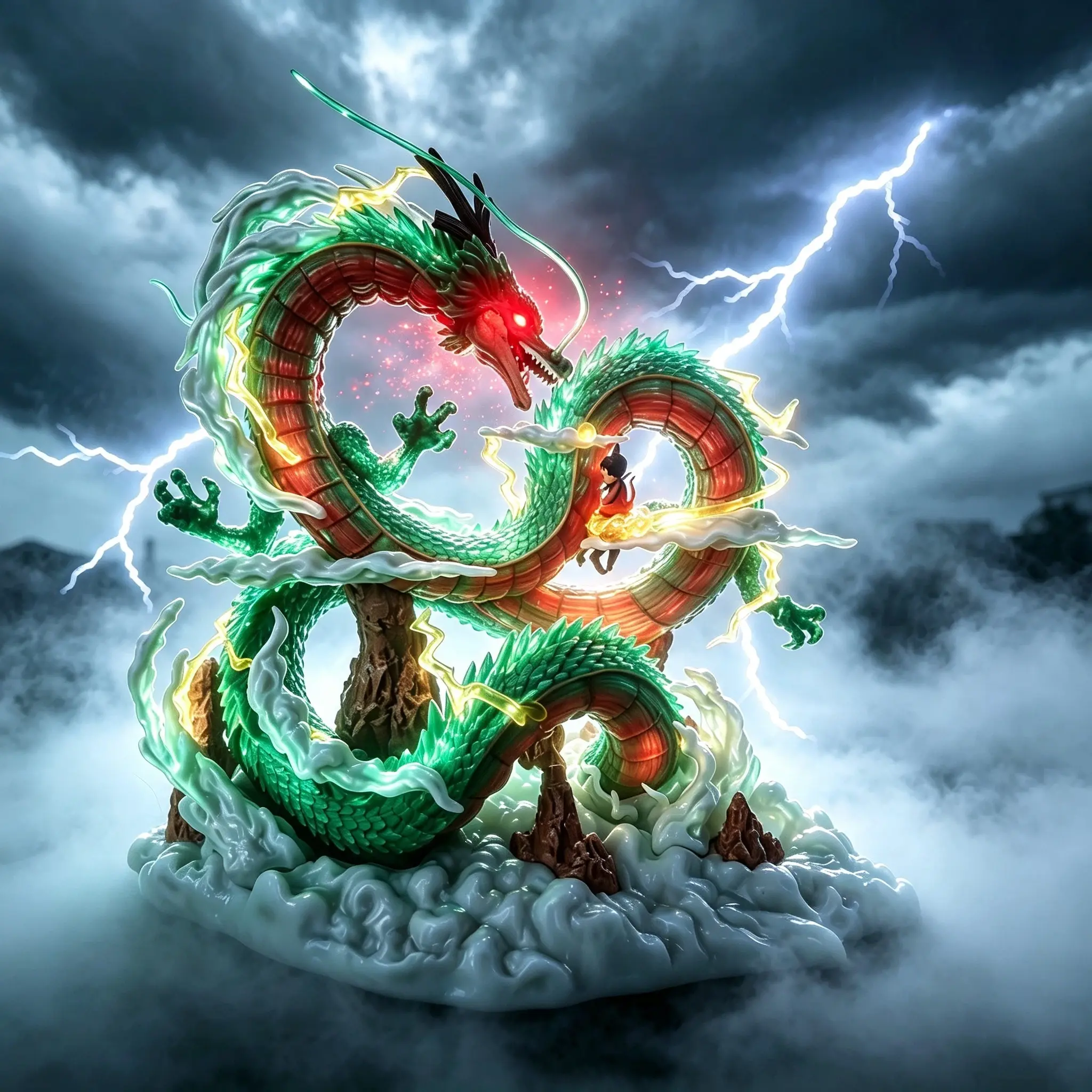 27cm Anime Style Mythical Dragon PVC Collectible Statue - Mythical Theme, Soaring Clouds Pose, Gukou Kid & Lightning Effect Diorama Base, Home Display Decoration