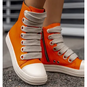 Womens High Top Sneakers Jumbo Lace-up Platform Comfort Trainers Thick Soles Walking Casual Shoes Girl Athletic Footwear Orange