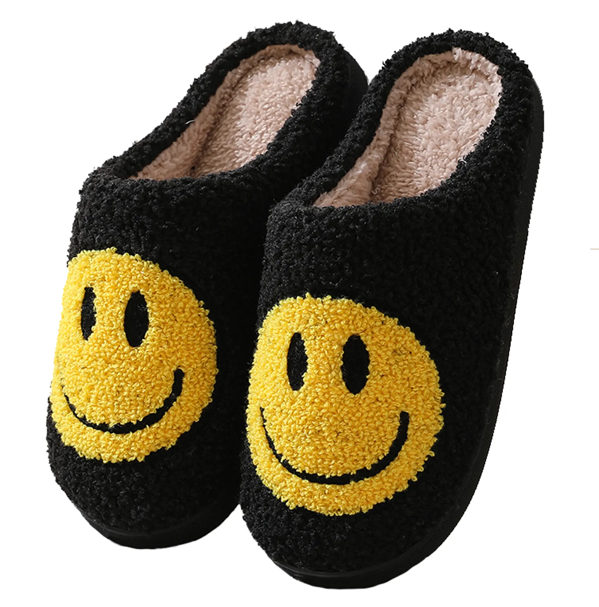 Ladies' Home Smile Plush Slippers, Men's and Women's Non Slip Fluffy Home Slippers, Soft Plush Warm Indoor Slippers