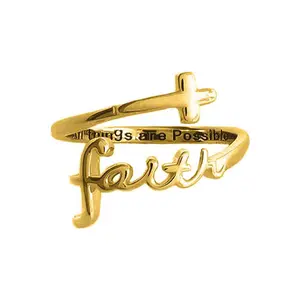 Always Blessed Faith Script 18K Gold Plated Sterling Silver Ring | Best Seller | Gold Cross Ring | Show Your Faith | Christian Jewelry For Women | Faith Rings | Christian Ring | Christian Gifts | Jewelry For Women | Jewelry For Teens | One Size Fits All