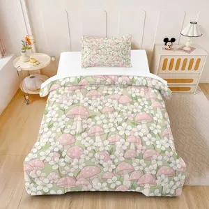 2/3Pcs Colorful Fantasy Mushroom Comforter Set (With Filling, No Pillow Included), Soft Skin-Friendly Fabric, Suitable for All Seasons and Multiple Scenarios, Adding a Dreamy, Healing Natural Touch to Your Home.