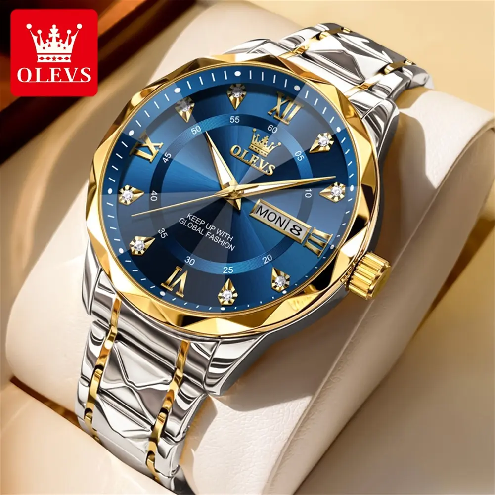 OLEVS Genuine Men's Self-Luminous Quartz Watch, Stainless Steel, Non-Fading, Date Function, Anti-Fall, 5609 Fashion Men's Watch, Birthday Gift, Self-Luminous Quartz Watches