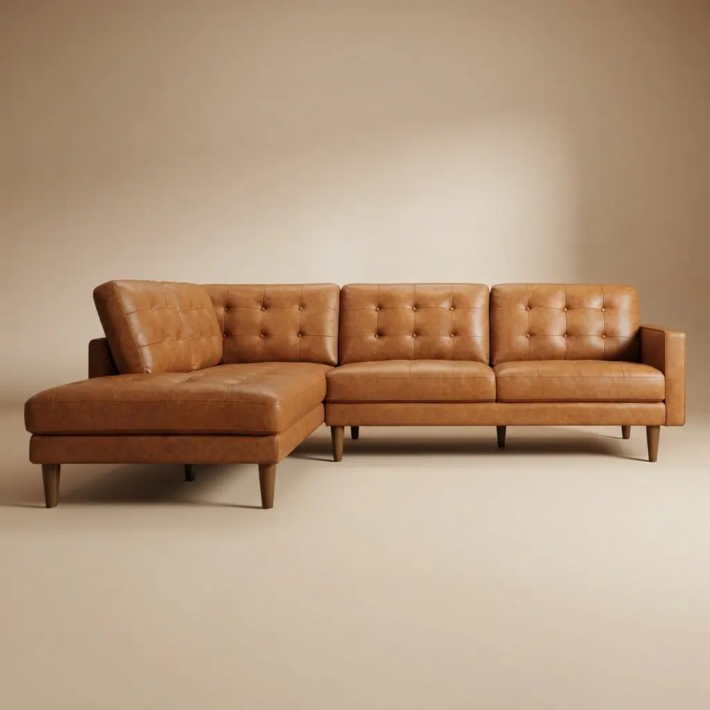 Lugano L-Shaped Genuine Tan Leather Left-Facing Sectional Sofa