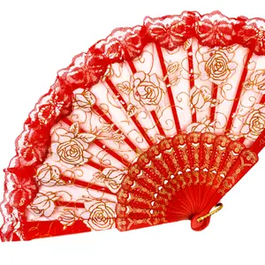 Handheld Chinese Folding Fan Lace Hand Fans spider web Fan for Women Foldable Bulk for Christmas gift idea Party Wedding Church Dancing Elegant Floral Design Decor Traditional Nature White