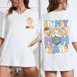 In My Blueyy Mom Era, Blue Yellow Dog Shirt, Vintage Trendy Casual T-shirt For Daily Wear, Casual Lady Streetwear Top for Halloween, Womenswear Cotton Fabric Relaxed Fit Style