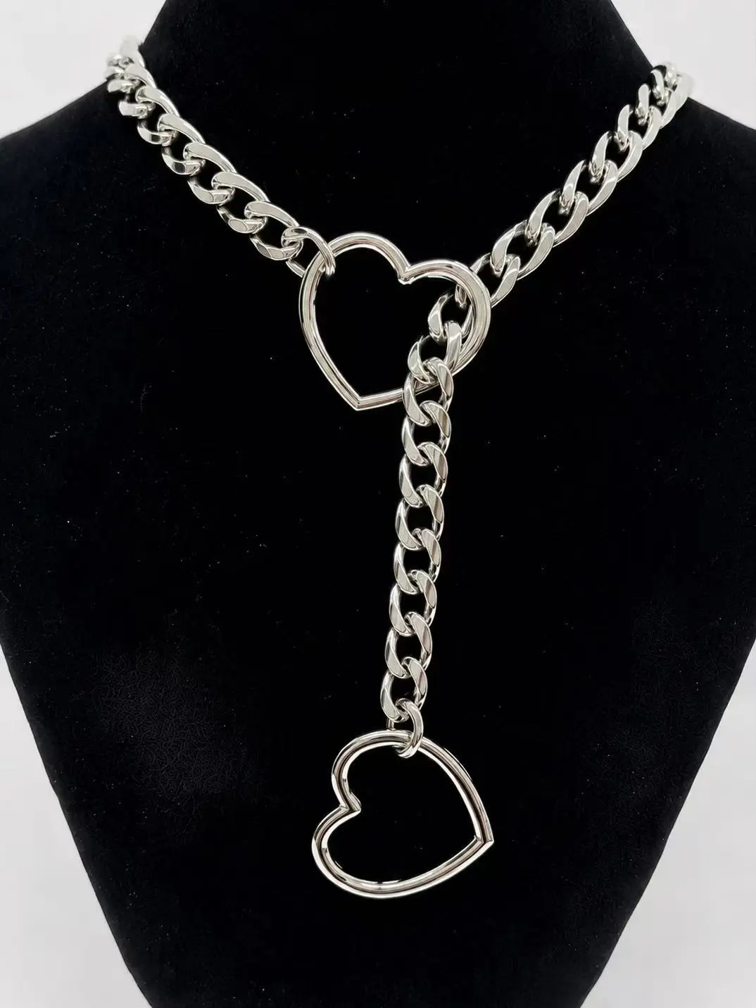 Chicky Girl Sliver 60cm (23.6'')Slip Chain with Heart O- Ring, Punk Style Necklace, Adjustable Daily Wear Chain for Women & Men, Exquisite Jewelry Gift for Date, Anniversary, Birthday, Christmas, Party