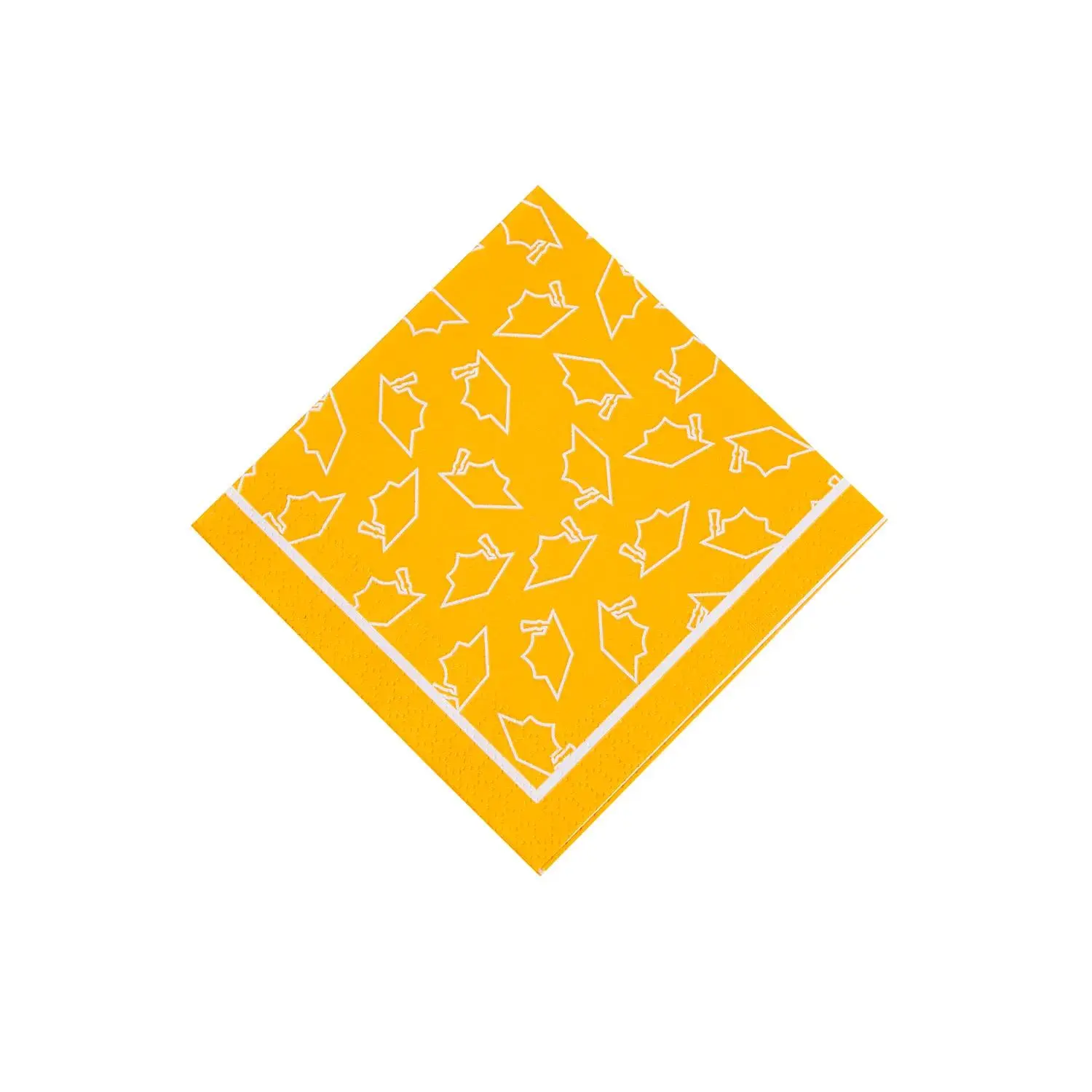 Bulk 50-Pc Yellow Graduation Disposable Tableware Beverage Napkins, 5 in, Fun Pattern, Grad Cap Print, Party Mess-Free Supplies