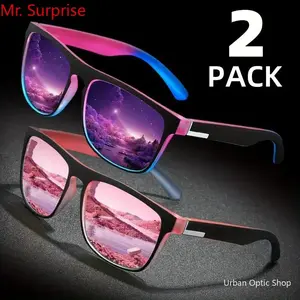 Unisex Stylish Square Gradient Polarized Sunglasses, 2-Pack Anti-Glare Sun Shades for Driving, Fishing, Summer, Stylish Sunglasses