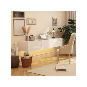 FUFU&GAGA Floating LED TV Stand for TVs up to 70", Wall Mounted Wood Media Console with Glossy Surface & 44 Color LED Lights, Modern Entertainment Center with 3 Drawers Furniture Table