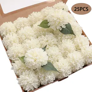Artificial Dahlia Flowers 25pcs Real Looking Ivory Foam Fake Roses with Stems for DIY Wedding Bouquets White Bridal Shower Centerpieces Floral Arrangements Party Tables Home Decoration Decorative Fruit Plants Ornaments