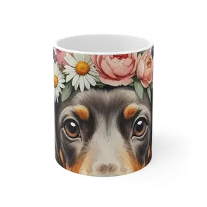 Dachshund Ceramic Mug — Floral Crown