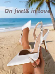 Purple, Black & White Satin Slingback High Heels, Footwear, Women's Pointed Toe Heeled Sandals, Stiletto Pumps, Women's Shoes for Weddings & Parties, Closed Toe Heeled Sandals