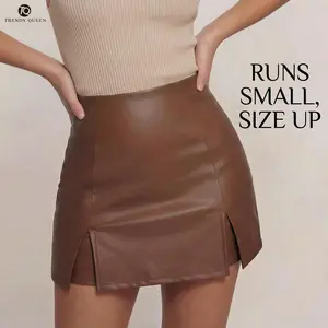 TrendyQueen Wome's Solid Color Zipper Split Hem High Waist Skirt Shorts, Fashion Casual PU leather Skirt Shorts for Daily Outdoor Wear, Ladies Bottoms for Summer
