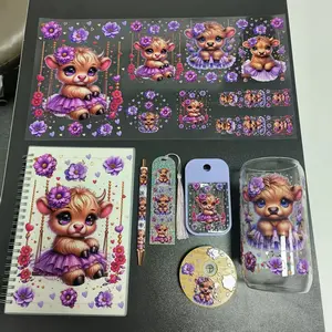 Highland Cow Stickers 5 Sets of 6pcs with Pen Wraps Bookmark Decals 16oz Lid 45ml Spray A5 Notebook Cute Cartoon Designs