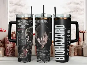 Resident Evil 9 Requiem 40oz Tumbler with Handle, Leon S. Kennedy Tumbler 40oz, Horror Game Tumbler, Leon S. Kennedy Tumbler, Gift for Gamer