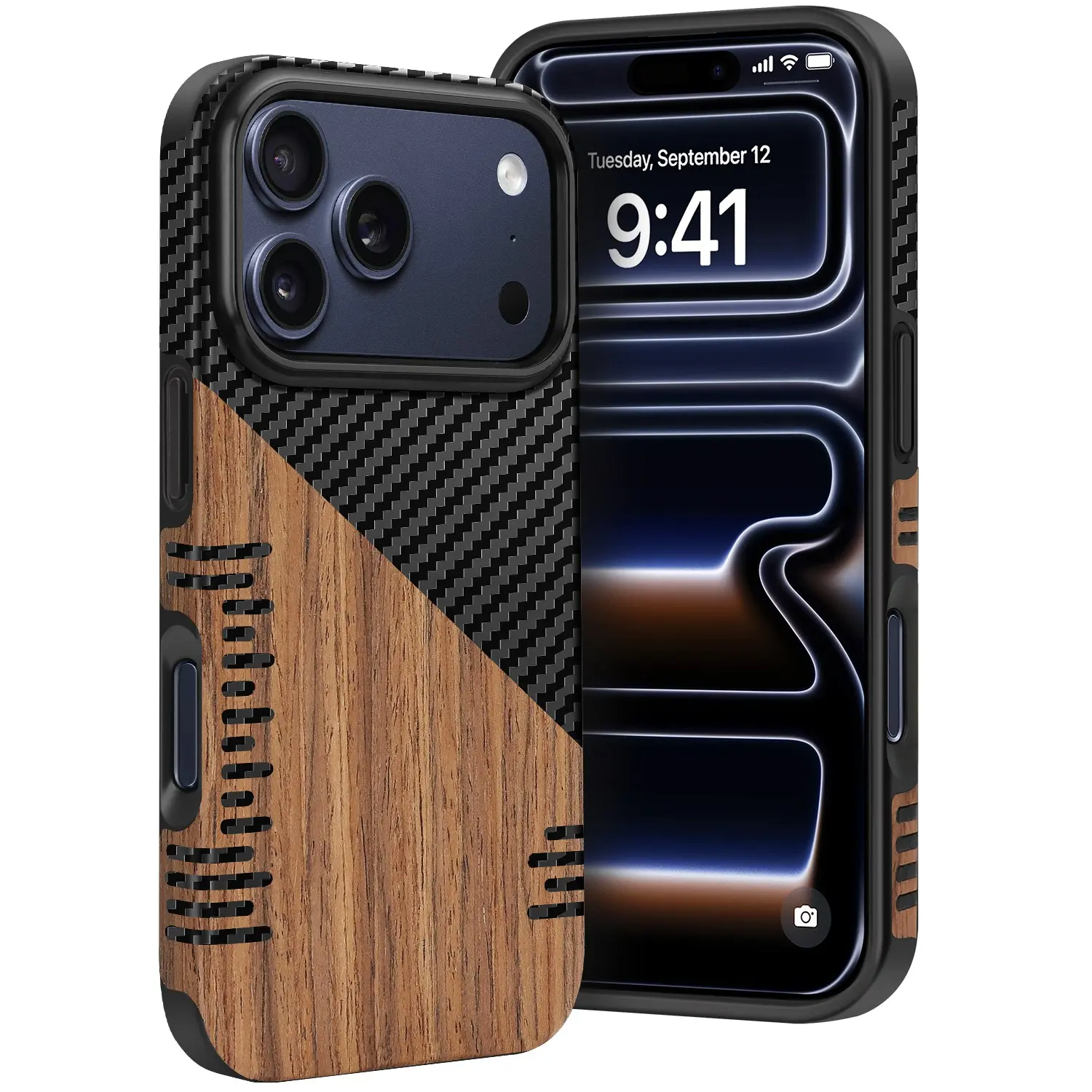 High-End Business Protective Shockproof Phone Case Cover Casing for iPhone 11-17, Unique Design with Wood, Leather, Carbon Fiber, Trendy Gift Choice, Elegant Texture