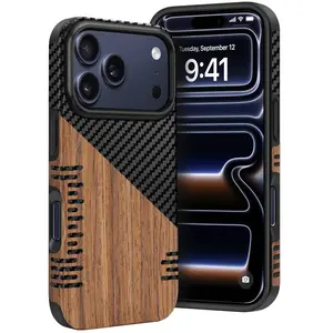 High-End Business Phone Case for iPhone 11-17, Unique Design with Wood, Leather, Carbon Fiber, Trendy Gift Choice, Elegant Texture