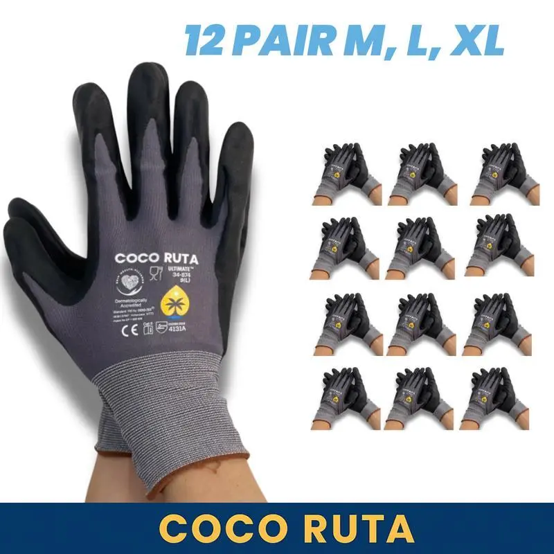 COCO RUTA 24 Pairs High Dexterity Work Gloves – Breathable Seamless Knit, Enhanced Grip, Abrasion Resistant Safety Gloves for Industrial, Construction & DIY Tasks