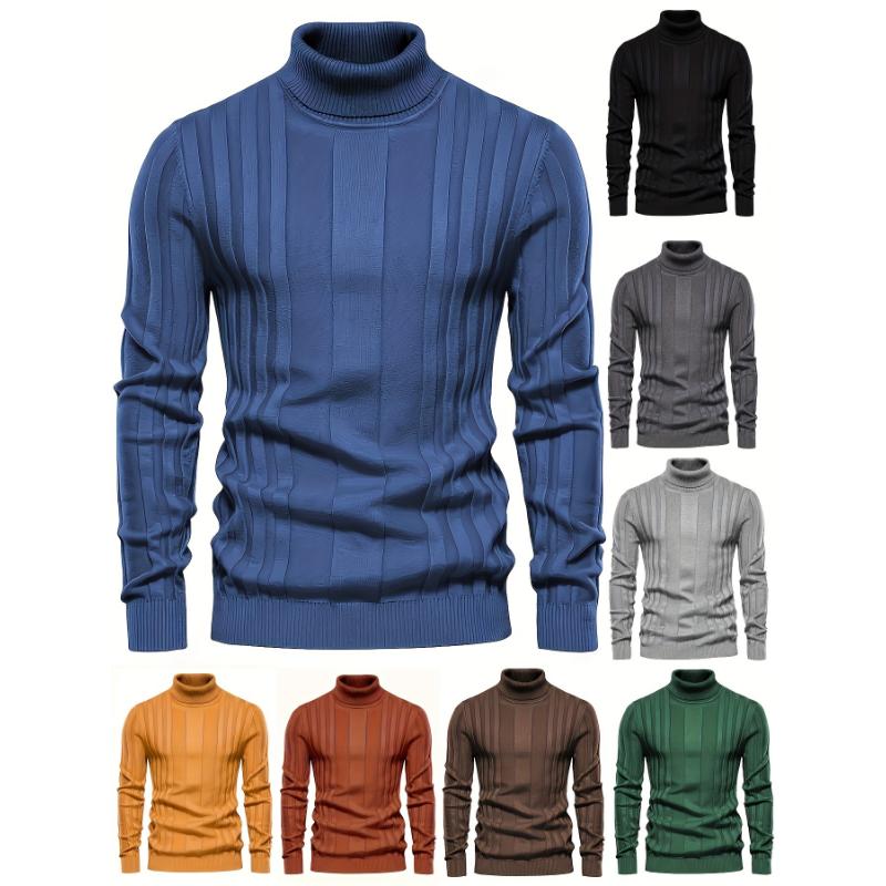 Men's Turtleneck Knitted Sweater - Casual Warm Solid High Stretch Pullover Sweater - For Fall & Winter - For Men - Soft & Comfortable Knit Fabric - Perfect Gift for Cold Weather