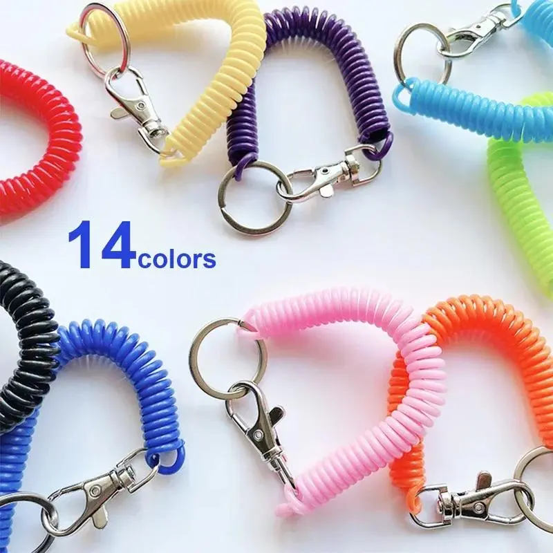 1/2/4pcs Spiral Telescopic Spring Coil Keychain Anti-Theft And Anti Loss Pull Rope Safety Keyring, With Metal Lobster Buckle