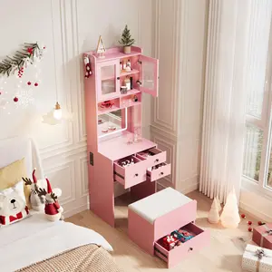 Garvee Vanity Desk with Sliding LED Mirror, Makeup Dressing Table with 4 Drawers