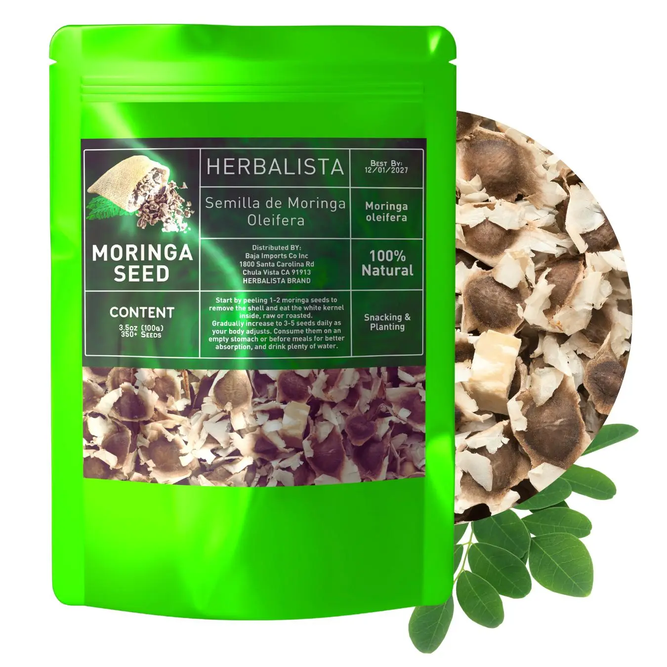 Moringa Seeds | 3.5oz (100g) Approx. 350+ Seeds | Premium PKM1 Variety | Snacking & Planting | Non-GMO | Wildcrafted Drumstick Tree (Malunggay) | Moringa Oleifera Semillas