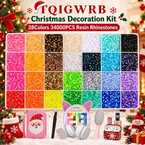 TQIGWRB 34000Pcs 3mm Multicolor Resin Bling Rhinestones - Fashionable Decorated Rhinestone Embellished Manicure Nail Art Products with Gifted Tweezers for Craft Projects