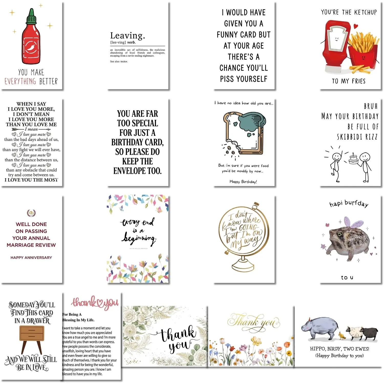 All-Occasion Greeting Cards Assortment Bulk Box — 17 Assorted Cards for Birthday, Love, Anniversary, Christmas, Goodbye & More