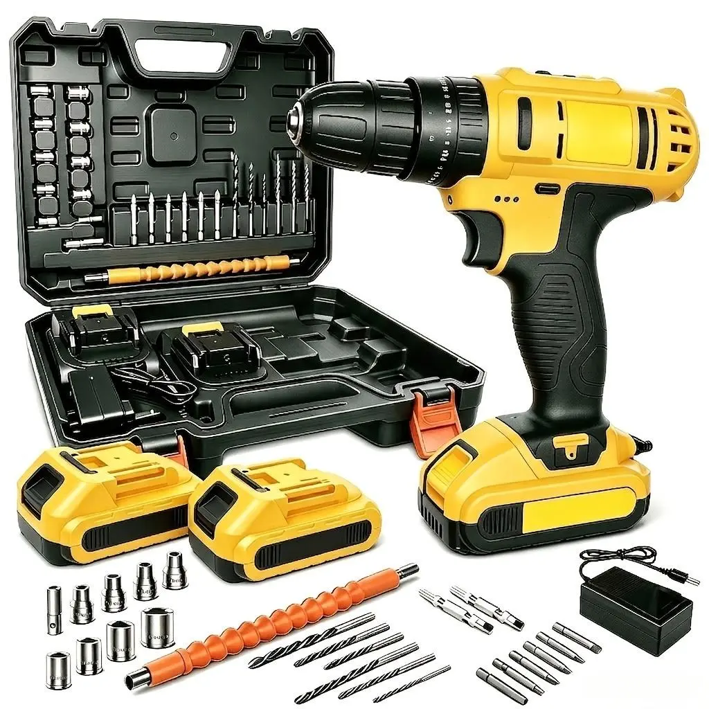 Newly Upgraded 21V Electric Drill Tool Set—Handheld high-torque motor with an ergonomic grip, cordless | Electric drill tool, high-torque motor, ergonomic grip, cordless design, suitable for woodworking, furniture assembly, and home projects