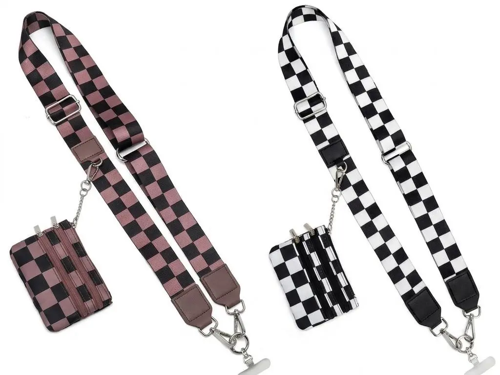 Women's Phone Lanyard Wallet, Minimalist 2-in-1 Plaid Fabric Crossbody Pouch with Detachable Coin Purse and Strap, 2-In-1 Strap