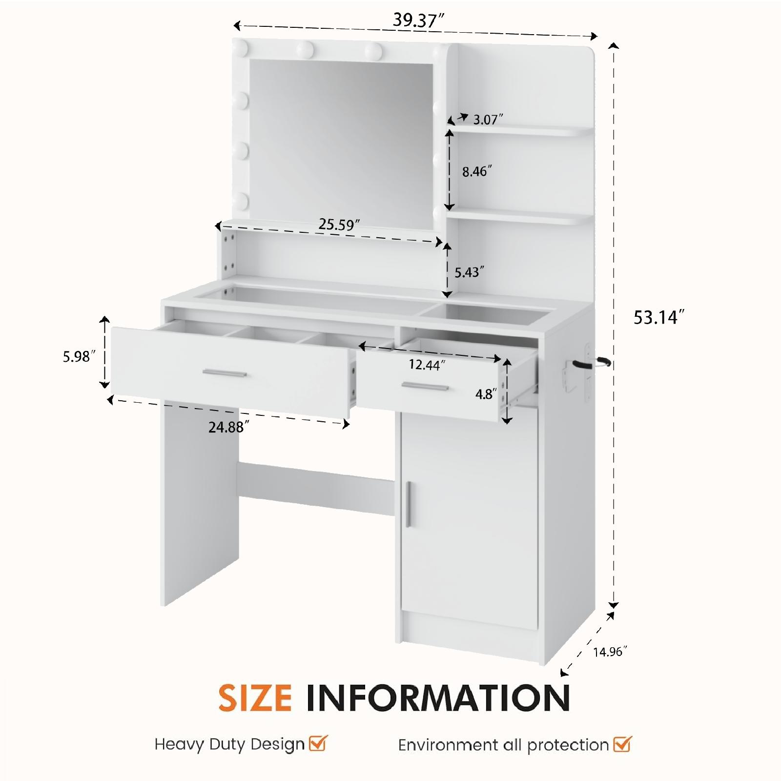 39" LED Vanity Desk with Mirror & Lights – Tempered Glass Top, 2 RGB Drawers & Built-in Power Outlet Vanitydesk 39" LED Vanity Desk with Mirror & Lights – Tempered Glass Top, 2 RGB Drawers & Built-in Power Outlet Vanitydesk